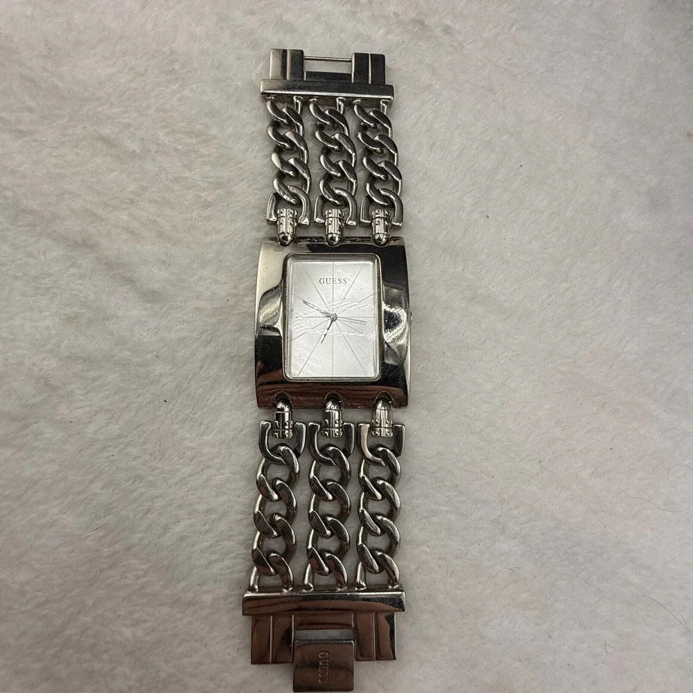 Vintage Guess Watch Silver Triple Chain Link Rectangular G85719L UNTESTED